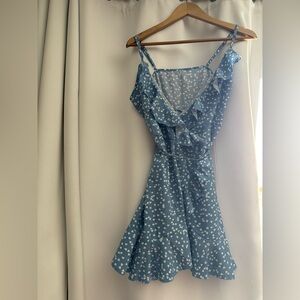 Blue Floral Ruffle Dress
